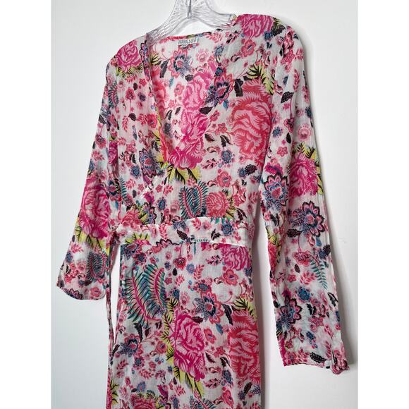 Debbie Katz inez Zara fpink loral midi wrap sheer summer resort dress XS - Picture 7 of 14